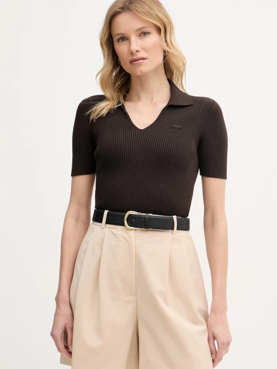 Zdjęcie produktu Lacoste T-shirt damski z wiskozą brązowy