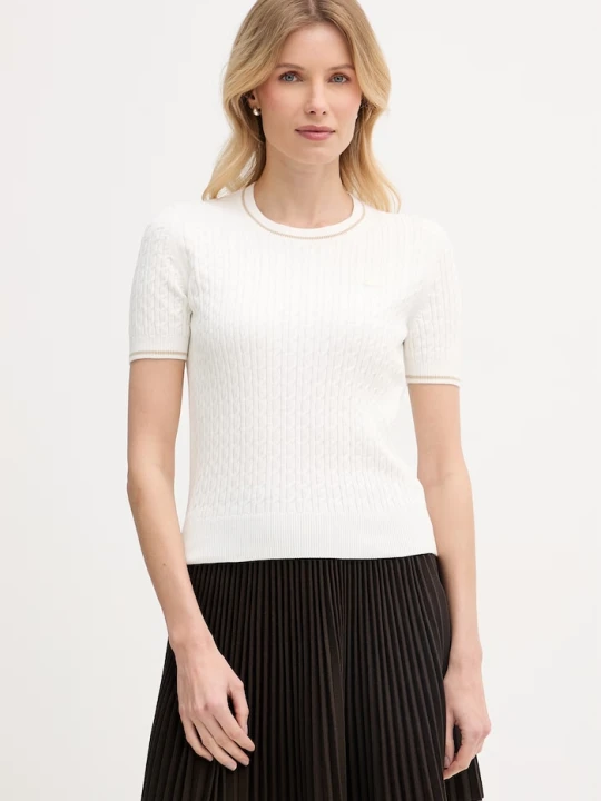 Zdjęcie produktu Lacoste T-shirt swetrowy damski z bawełną beżowy