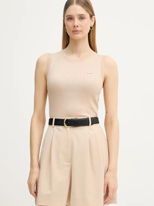 Zdjęcie produktu Lacoste top swetrowy damski lniany beżowy