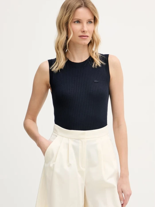 Zdjęcie produktu Lacoste top swetrowy damski lniany granatowy