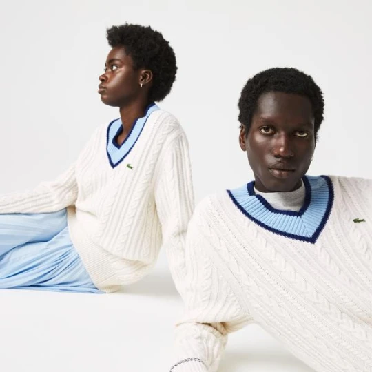 Zdjęcie produktu Lacoste Unisex V Yaka Desenli Beyaz Kazak
