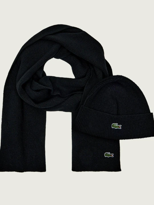 Zdjęcie produktu Lacoste Wełniany szal + czapka czarny