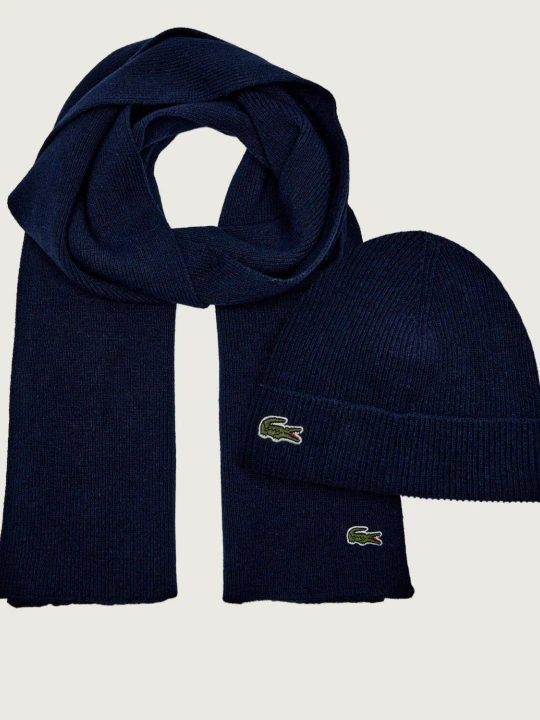 Zdjęcie produktu Lacoste Wełniany szal + czapka granatowy