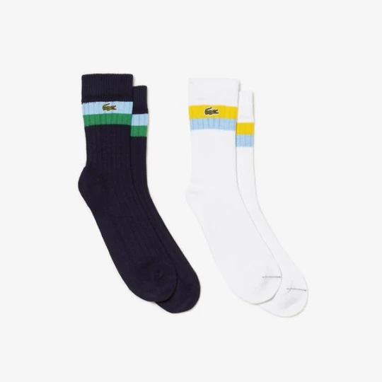 Zdjęcie produktu Lacoste wysokie prążkowane skarpety bawełniane unisex w paski 2-pak