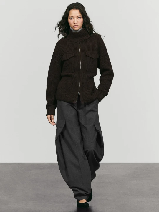 Zdjęcie produktu Łączony Kardigan Z Dzianiny I Skóry Zamszowej Z Kieszeniami - Brązowy - Massimo Dutti - Female