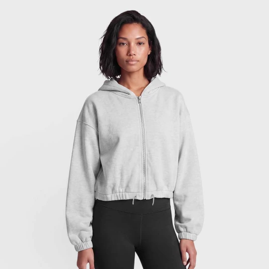 Zdjęcie produktu Ladies Fluffy Cropped Zip Hoodie Urban Classics szary