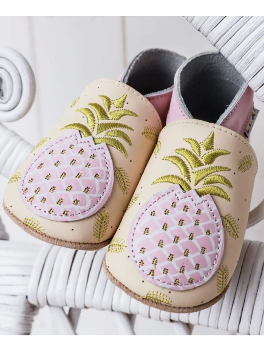 Zdjęcie produktu Lait et Miel Skórzane buty "Ananas" w kolorze jasnoróżwym do raczkowania rozmiar: 23/24