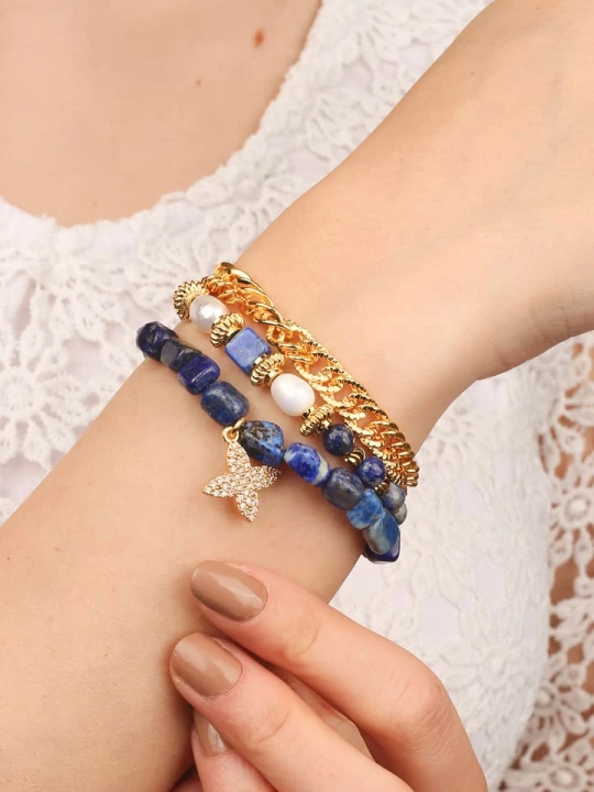 Zdjęcie produktu L'Atelier de Gaia Pozłacana bransoletka z kamieniami szlachetnymi rozmiar: onesize
