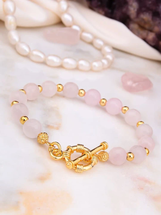 Zdjęcie produktu L'Atelier de Gaia Pozłacana bransoletka z kwarcem różowym rozmiar: onesize