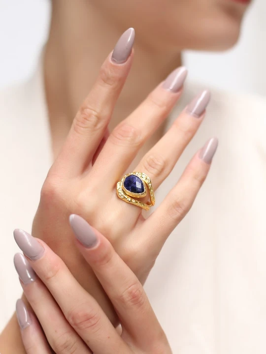 Zdjęcie produktu L'Atelier de Gaia Pozłacany pierścionek z agatem rozmiar: onesize