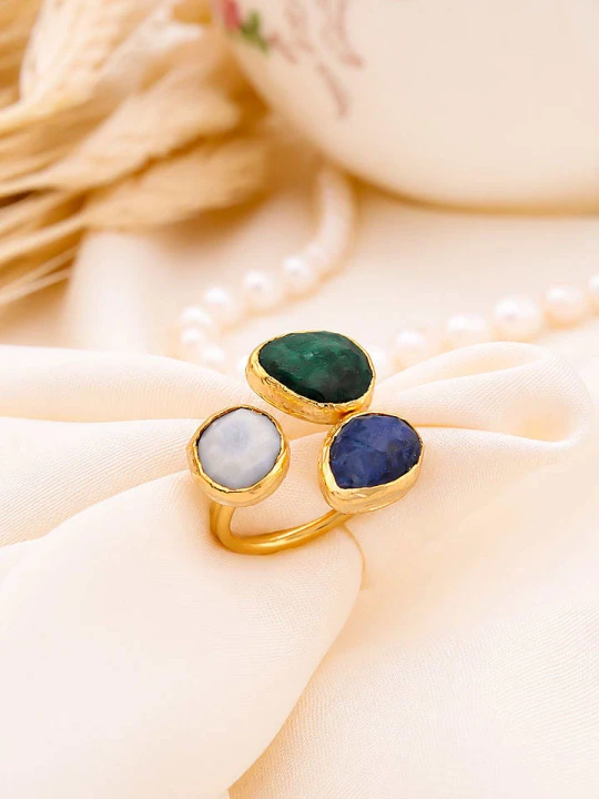 Zdjęcie produktu L'Atelier de Gaia Pozłacany pierścionek z kamieniami szlachetnymi rozmiar: onesize