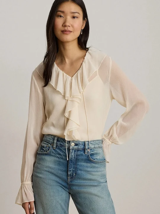 Zdjęcie produktu Lauren Ralph Lauren bluzka z falbanką damska beżowy
