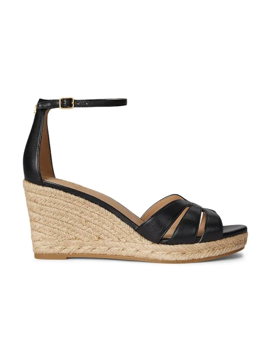 Zdjęcie produktu Lauren Ralph Lauren espadryle na koturnie damskie skórzane Nellie czarny