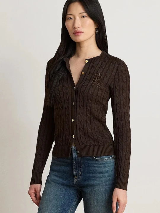 Zdjęcie produktu Lauren Ralph Lauren kardigan damski z bawełną brązowy