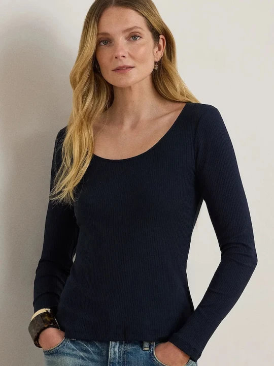 Zdjęcie produktu Lauren Ralph Lauren longsleeve damski z bawełną granatowy