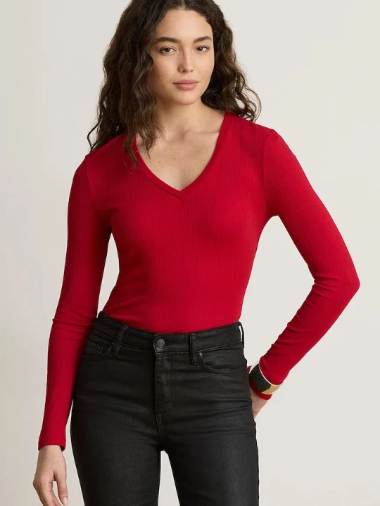 Zdjęcie produktu Lauren Ralph Lauren longsleeve damski z bawełną czerwony