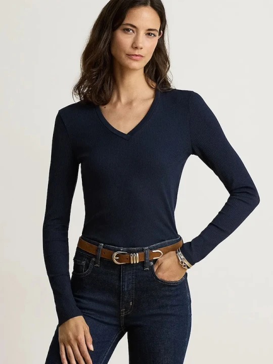 Zdjęcie produktu Lauren Ralph Lauren longsleeve damski z bawełną granatowy