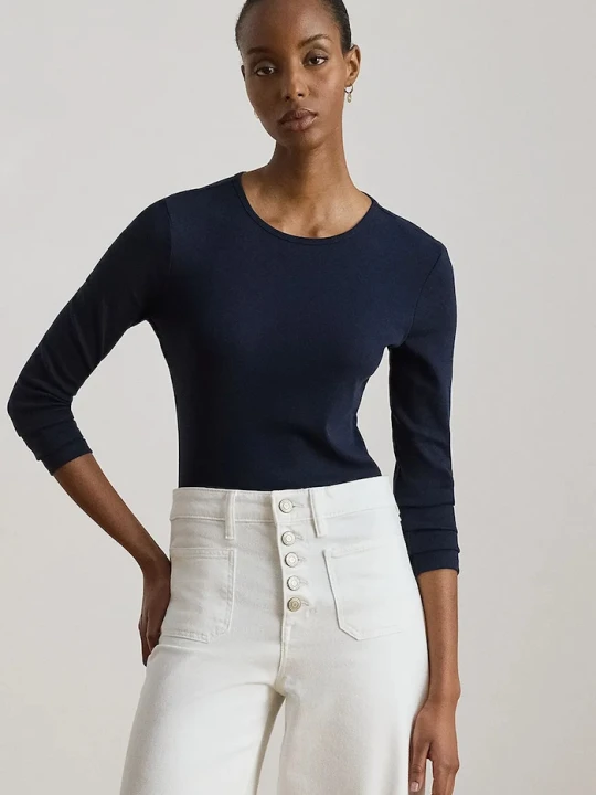 Zdjęcie produktu Lauren Ralph Lauren longsleeve damski z bawełną granatowy
