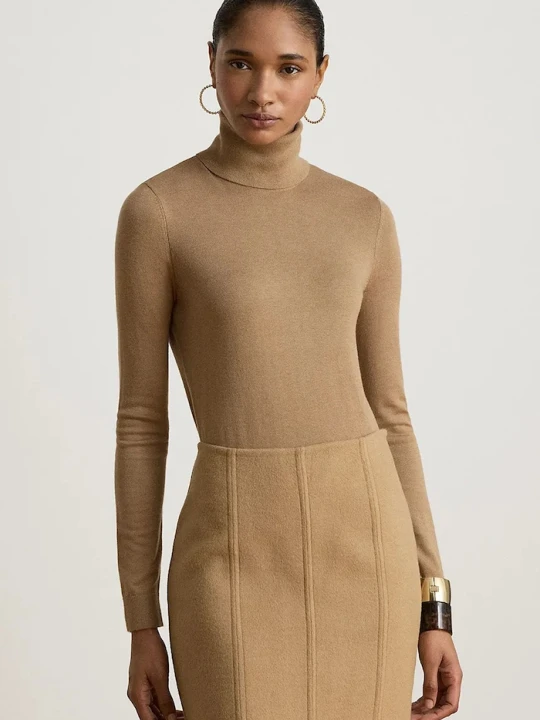 Zdjęcie produktu Lauren Ralph Lauren longsleeve damski z dodatkiem jedwabiu beżowy