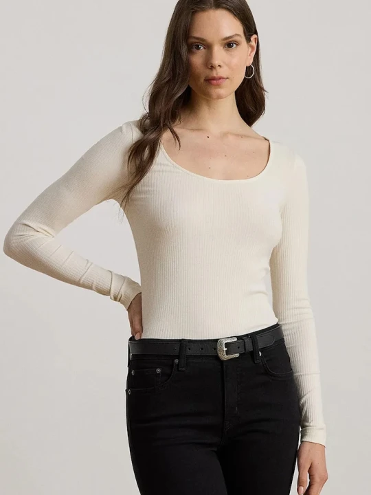 Zdjęcie produktu Lauren Ralph Lauren longsleeve damski z bawełną beżowy