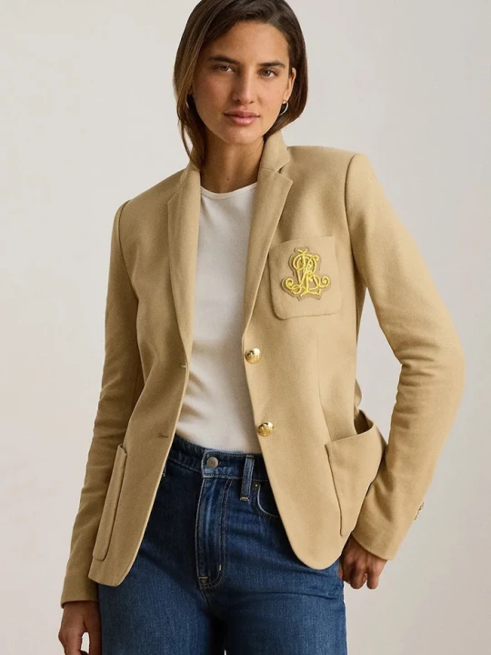 Zdjęcie produktu Lauren Ralph Lauren marynarka jednorzędowa damska bawełniana z elastanem beżowy