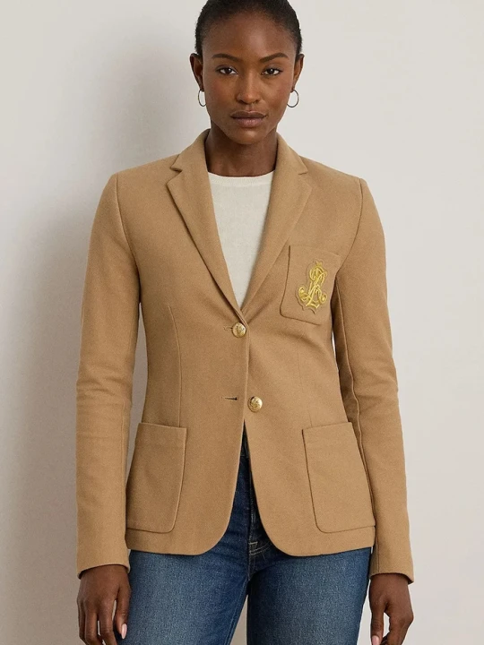 Zdjęcie produktu Lauren Ralph Lauren marynarka jednorzędowa damska bawełniana z elastanem beżowy