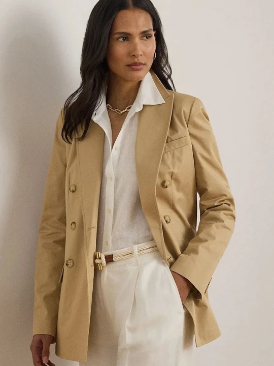 Zdjęcie produktu Lauren Ralph Lauren marynarka dwurzędowa damska bawełniana beżowy