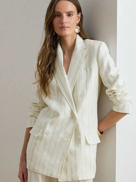 Zdjęcie produktu Lauren Ralph Lauren marynarka dwurzędowa damska lniana beżowy