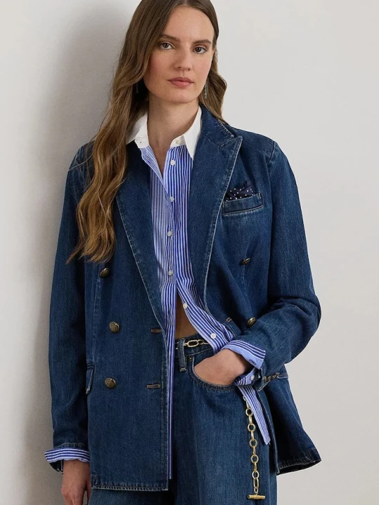 Zdjęcie produktu Lauren Ralph Lauren marynarka garniturowa damska bawełniana granatowy