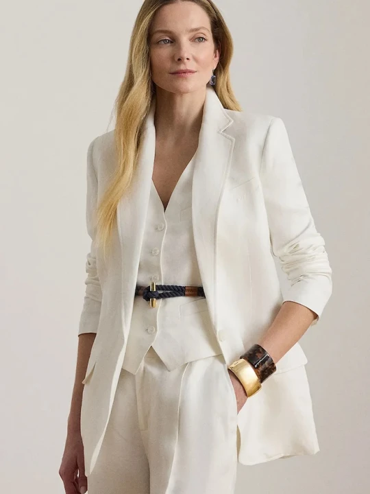 Zdjęcie produktu Lauren Ralph Lauren marynarka jednorzędowa damska z lnem biały