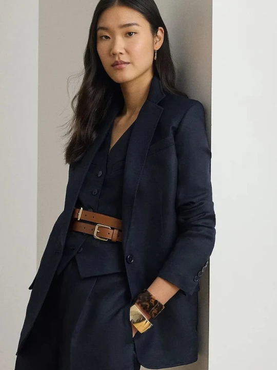 Zdjęcie produktu Lauren Ralph Lauren marynarka jednorzędowa damska z lnem granatowy