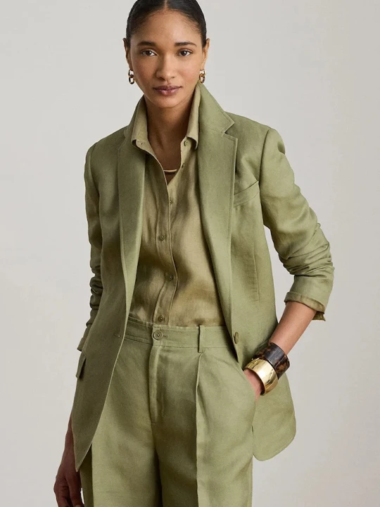 Zdjęcie produktu Lauren Ralph Lauren marynarka jednorzędowa damska z lnem zielony