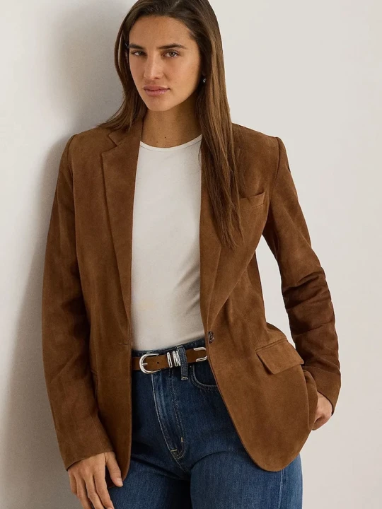 Zdjęcie produktu Lauren Ralph Lauren marynarka jednorzędowa damska zamszowa brązowy