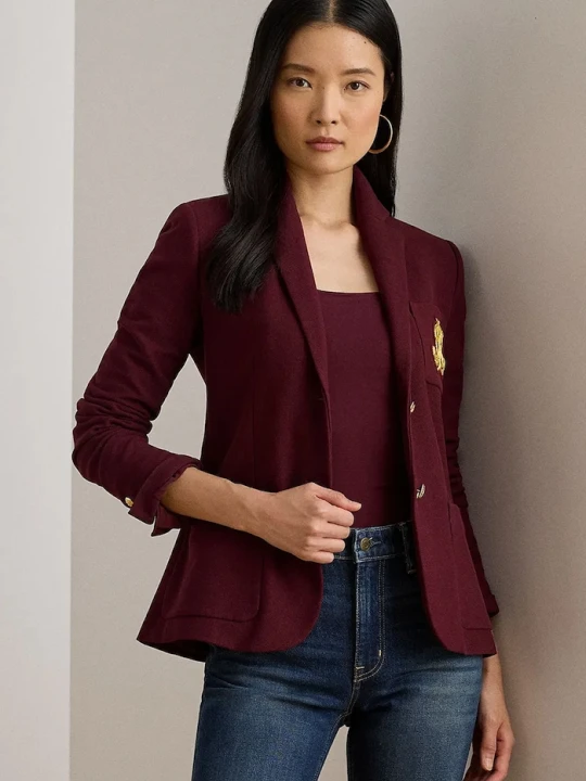 Zdjęcie produktu Lauren Ralph Lauren marynarka jednorzędowa damska bawełniana z elastanem bordowy