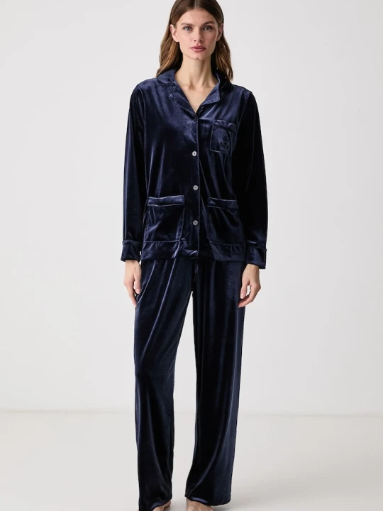 Zdjęcie produktu Lauren Ralph Lauren piżama dwuczęściowa damska welurowa granatowy