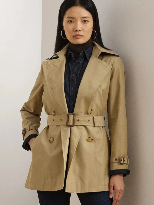 Zdjęcie produktu Lauren Ralph Lauren płaszcz damski z bawełną beżowy