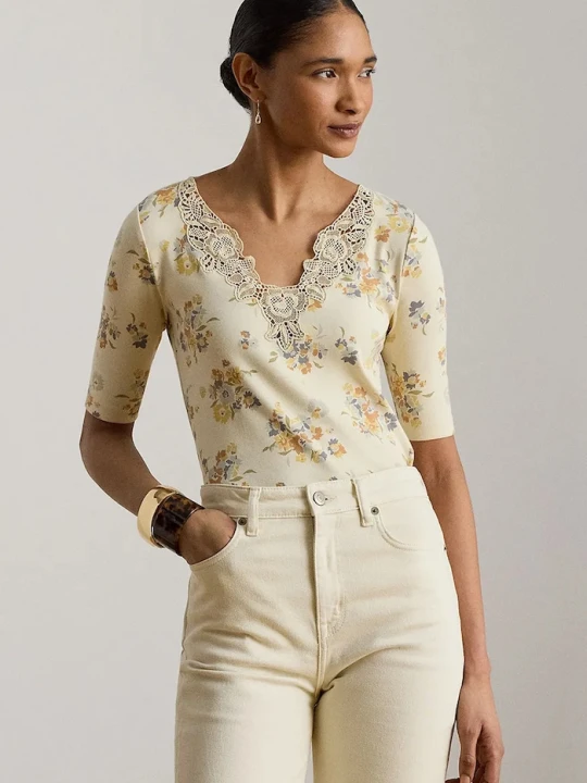 Zdjęcie produktu Lauren Ralph Lauren polo damskie z bawełną beżowy