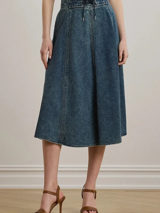 Zdjęcie produktu Lauren Ralph Lauren spódnica jeansowa bawełniana niebieski