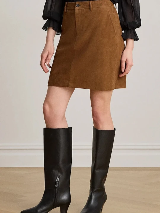 Zdjęcie produktu Lauren Ralph Lauren spódnica ołówkowa zamszowa brązowy