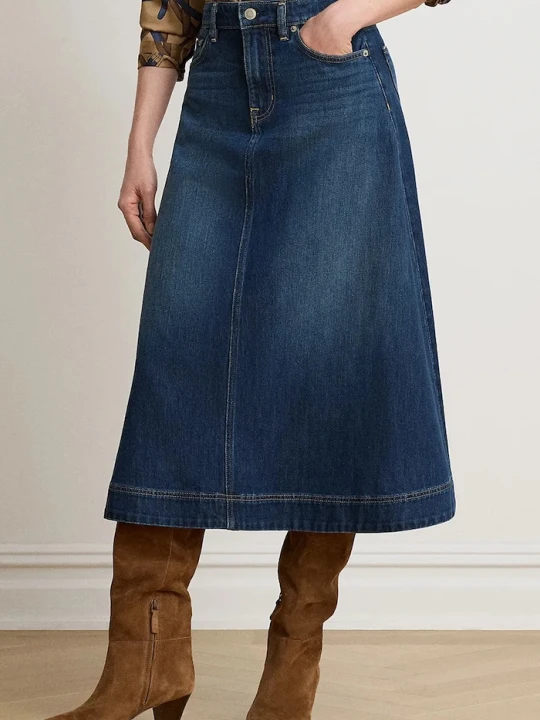 Zdjęcie produktu Lauren Ralph Lauren spódnica rozkloszowana jeansowa niebieski