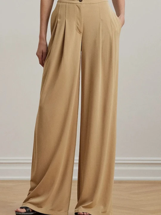 Zdjęcie produktu Lauren Ralph Lauren spodnie wide leg damskie beżowy
