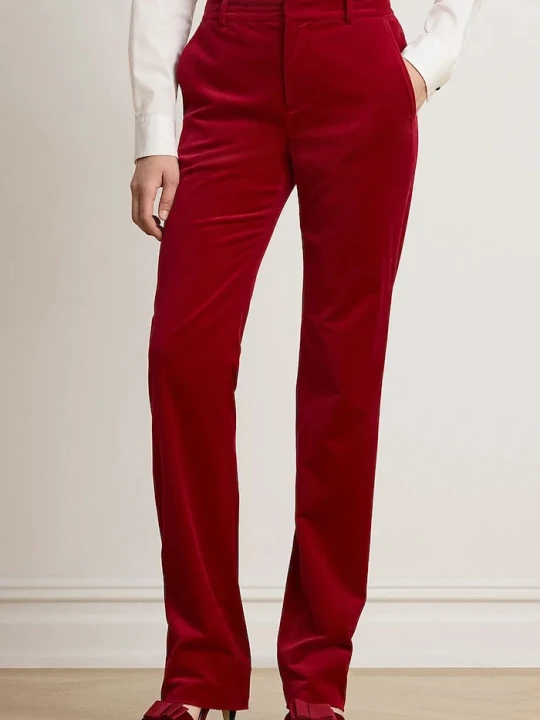 Zdjęcie produktu Lauren Ralph Lauren spodnie straight damskie bawełniane z elastanem czerwony