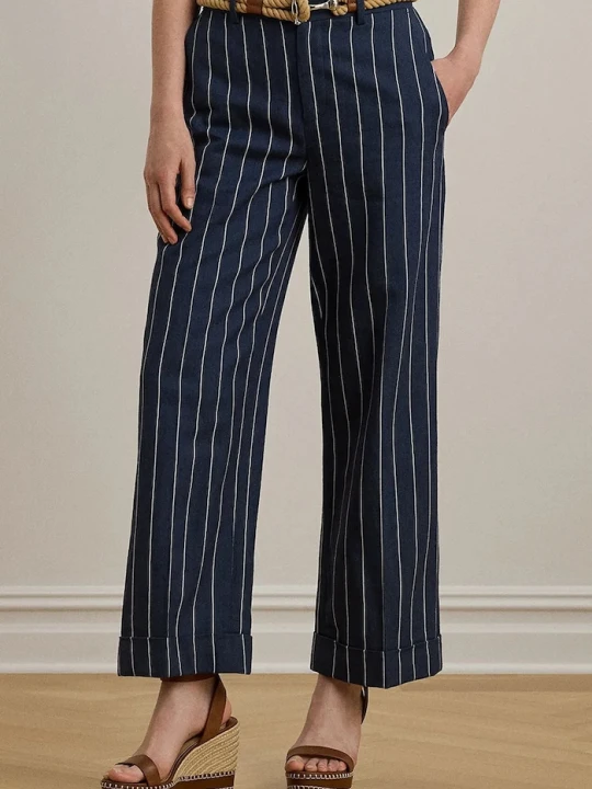 Zdjęcie produktu Lauren Ralph Lauren spodnie z domieszką lnu granatowy