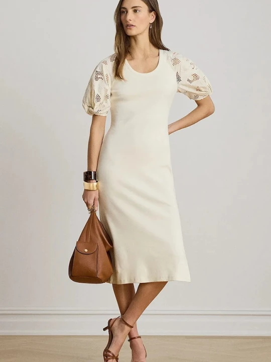 Zdjęcie produktu Lauren Ralph Lauren sukienka bawełniana z elastanem beżowy