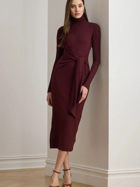 Zdjęcie produktu Lauren Ralph Lauren sukienka z bawełną bordowy