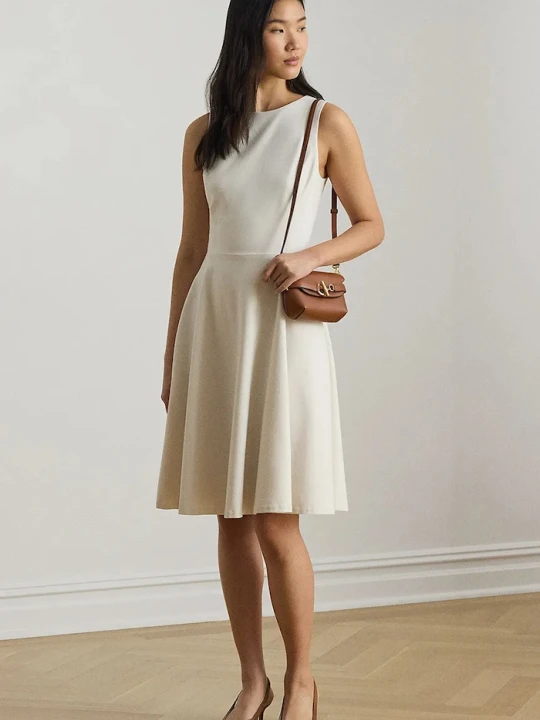 Zdjęcie produktu Lauren Ralph Lauren sukienka rozkloszowana z wiskozą beżowy
