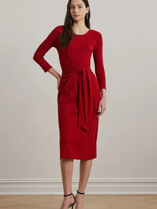 Zdjęcie produktu Lauren Ralph Lauren sukienka bodycon z bawełną czerwony