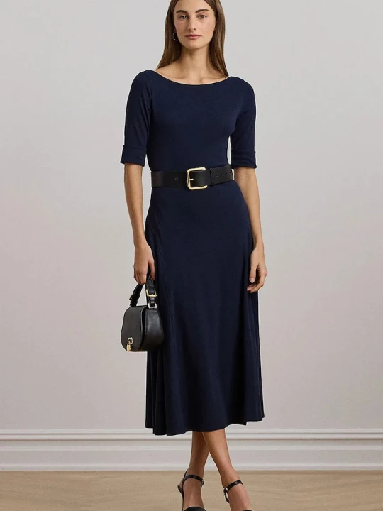 Zdjęcie produktu Lauren Ralph Lauren sukienka rozkloszowana z bawełną granatowy