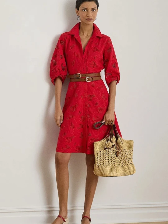 Zdjęcie produktu Lauren Ralph Lauren sukienka koszulowa bawełniana czerwony