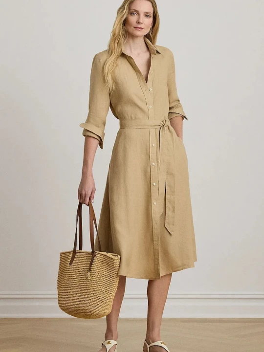 Zdjęcie produktu Lauren Ralph Lauren sukienka koszulowa lniana beżowy
